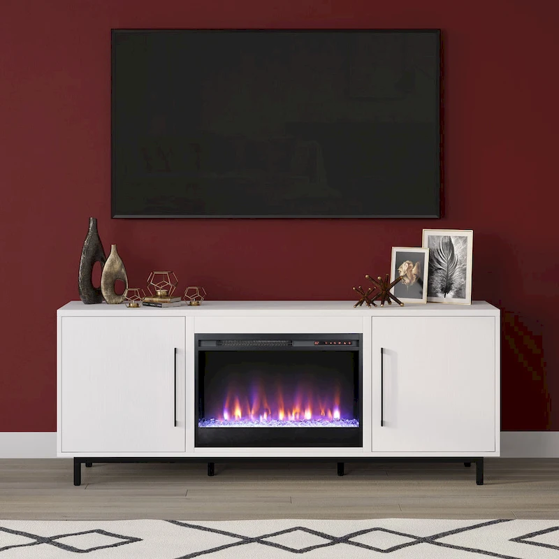 Julian Rectangular TV Stand with Crystal Fireplace for TV's up to 75