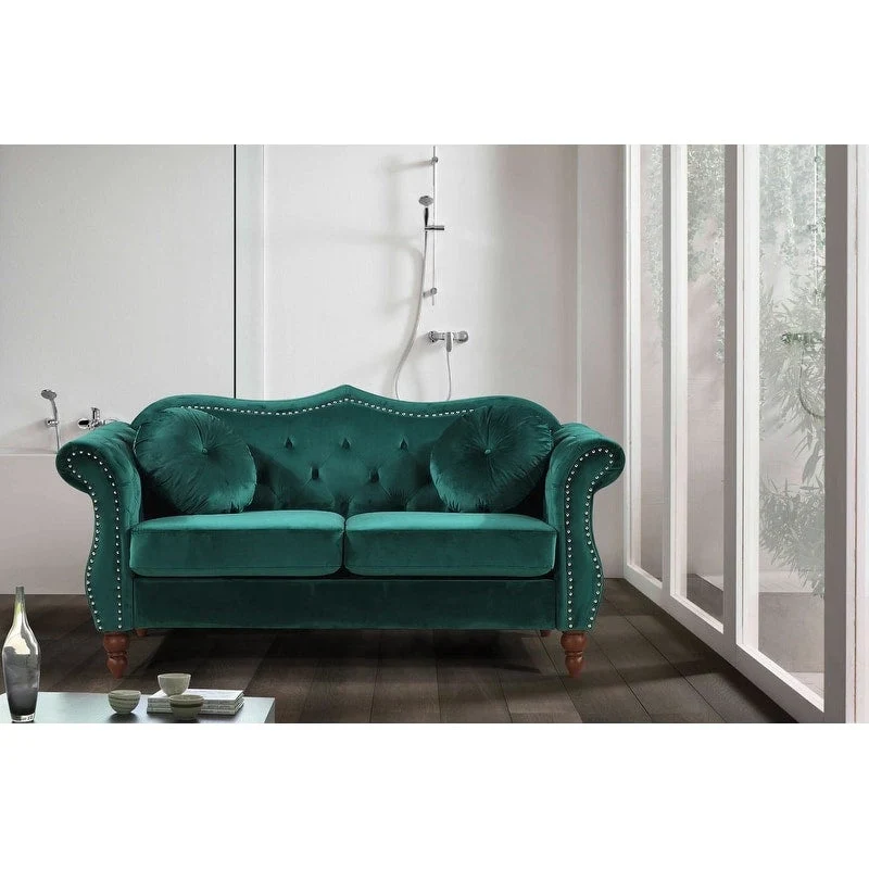 Green / Grey / Blue / Ivory / Pink / Black Velvet Chesterfield Tufted Loveseat with Nailhead Trim - Fits 2 People