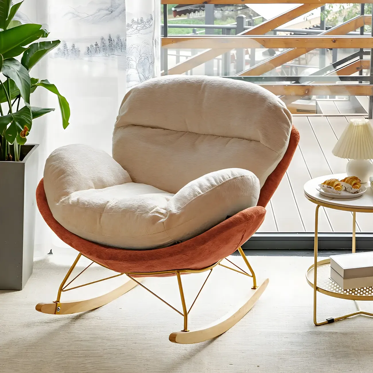 Modern Velvet Upholstered Rocking Chair with Wood Legs