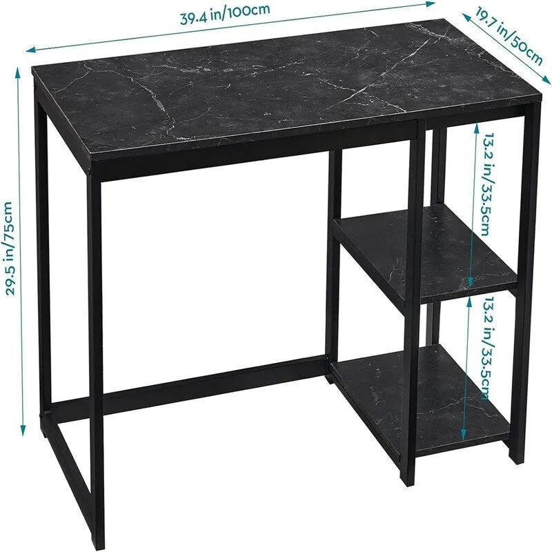 White / Black Marble / Oak / Brown / White Marble 2-Tier Computer Desk with Shelves – Modern Style, Home Office Use