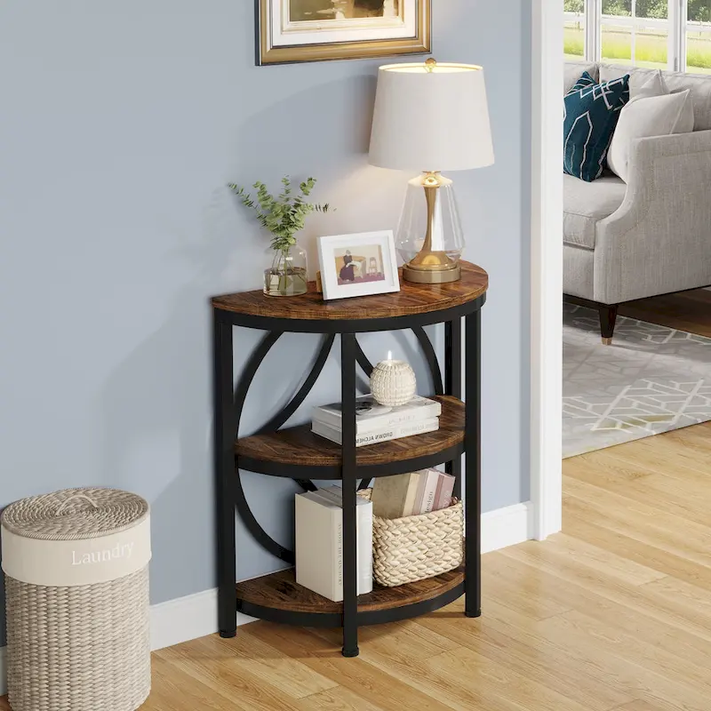 Half Round End Table, 3-Tier Narrow Side Table
