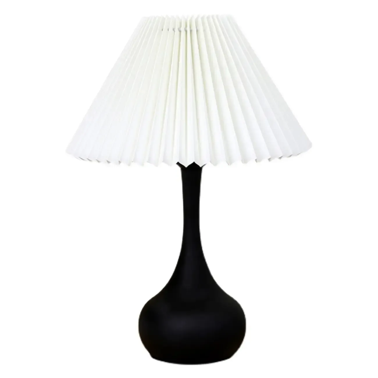 Modern Simple Black LED Table Lamp in Pleated Fabric Shade