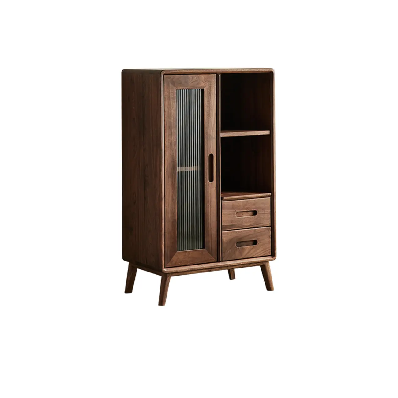 Elegant Wooden Display Cabinet with Drawers and Glass Door