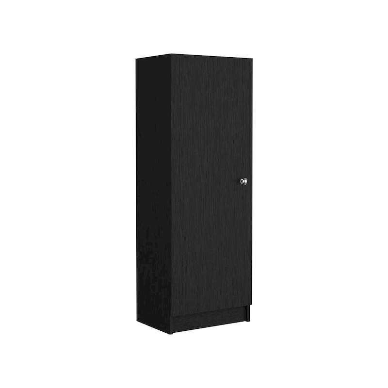 Kitchen Pantry 47  H, One Door Cabinet, Four Interior Shelves, Black