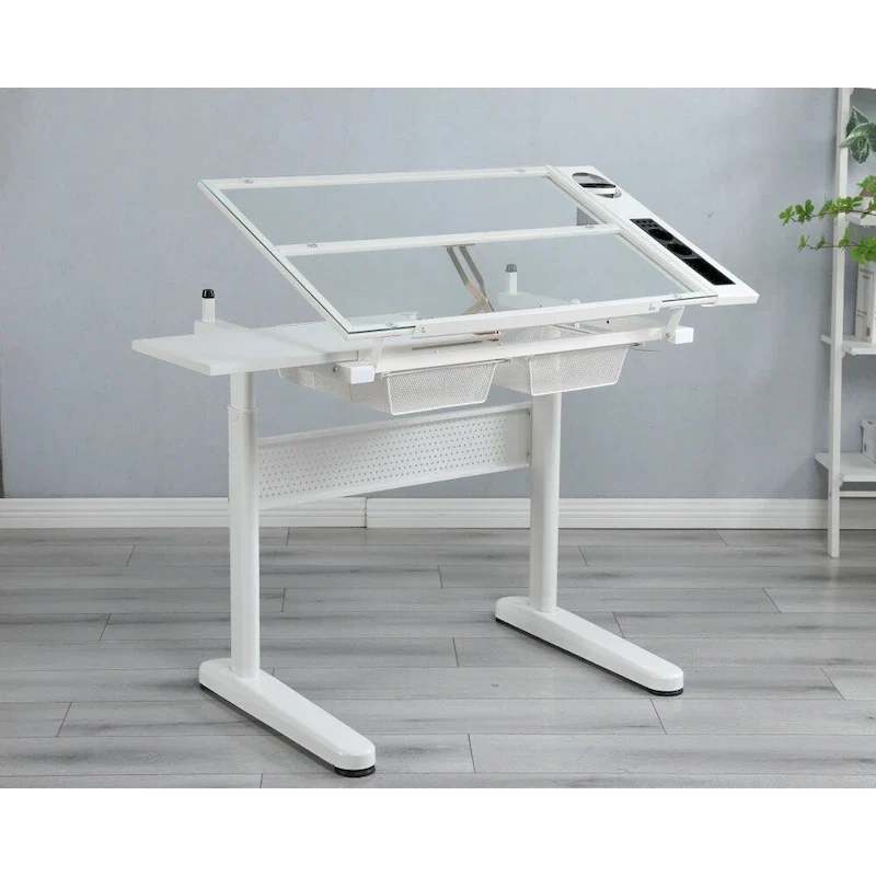 Hand Crank Adjustable Drafting Drawing Table with Stool and 2 Drawers