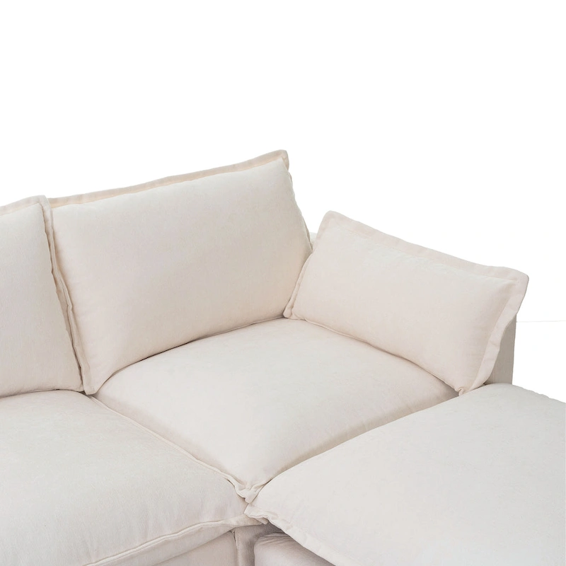 93.31 Faux Linen Modular Sectional Sofa with Ottoman, Wood Frame