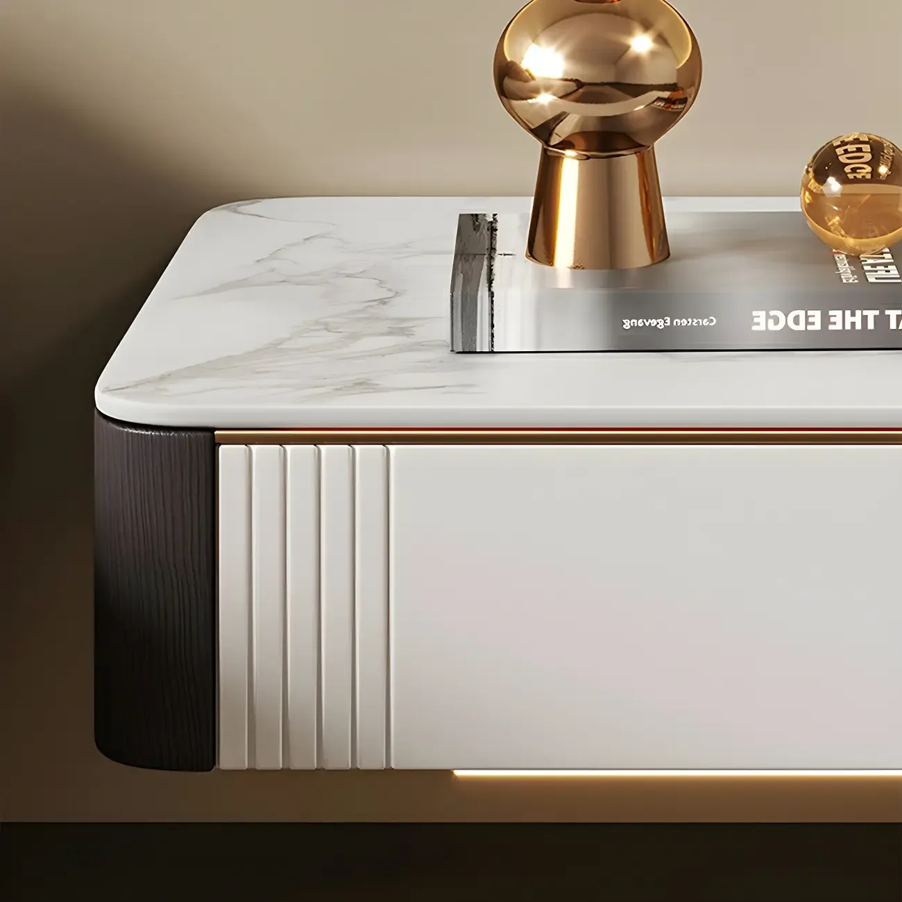 Low Stone Top Floating Nightstand with Drawer Set of 2