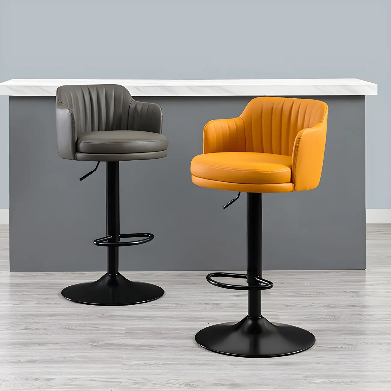 Modern Leather Armrests Swivel Adjustable Bar Stool