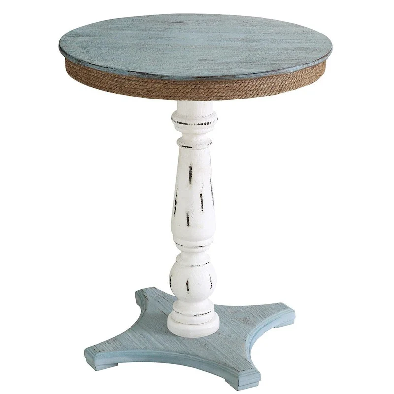 Sea Isle Two Tone Rustic Coastal Wood and Rope Apron Accent Table