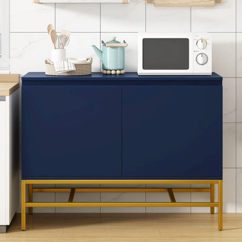 Navy & Black Two-Door Sideboard with Gold Metal Legs