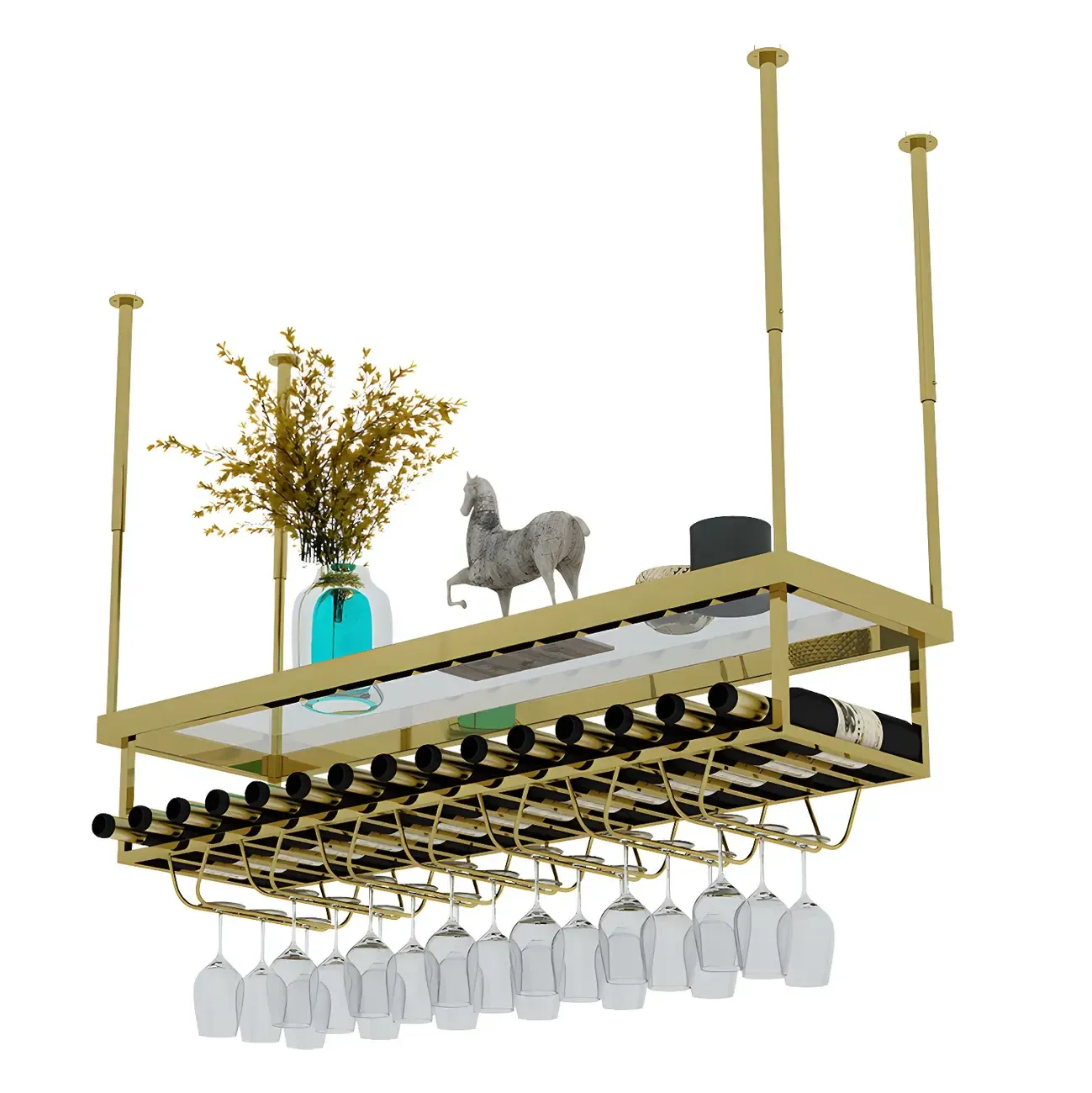 Modern Metal Hanging Wine Rack with Glass Holder