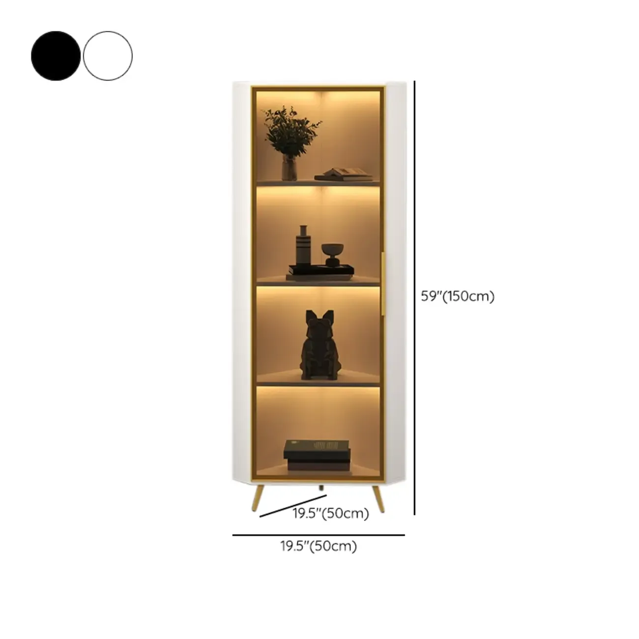 Modern Glam White-Gold Wood Glass Display Cabinet