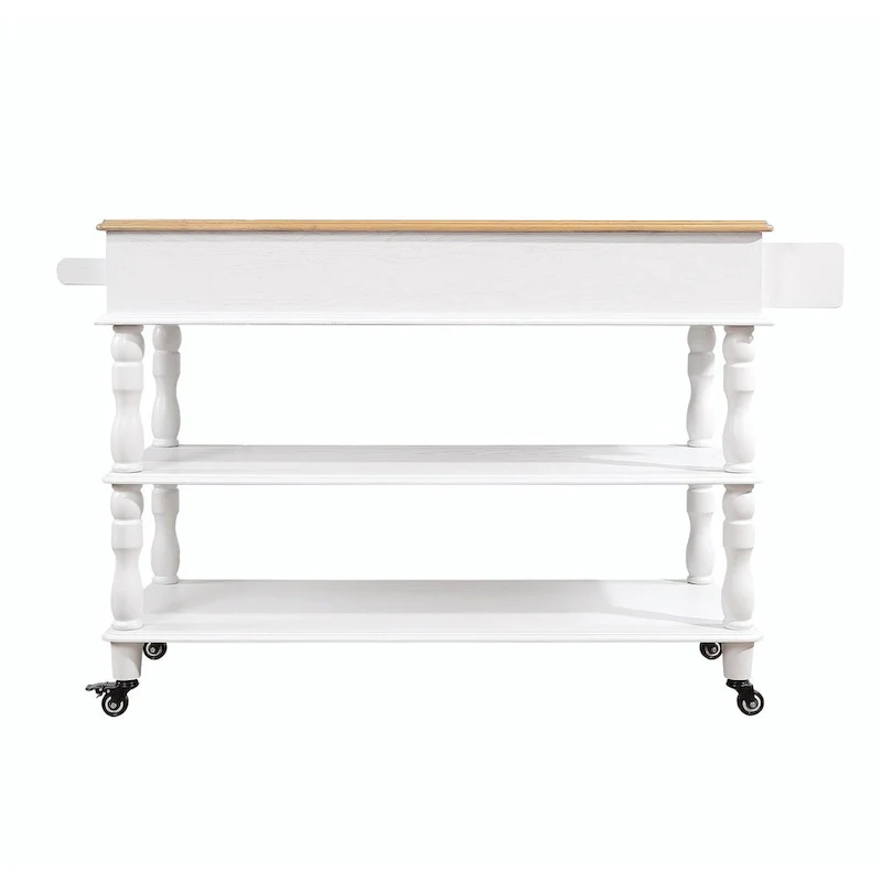 Rolling Kitchen Island Cart with Solid Oak Wood Top, Wine and Spice Rack