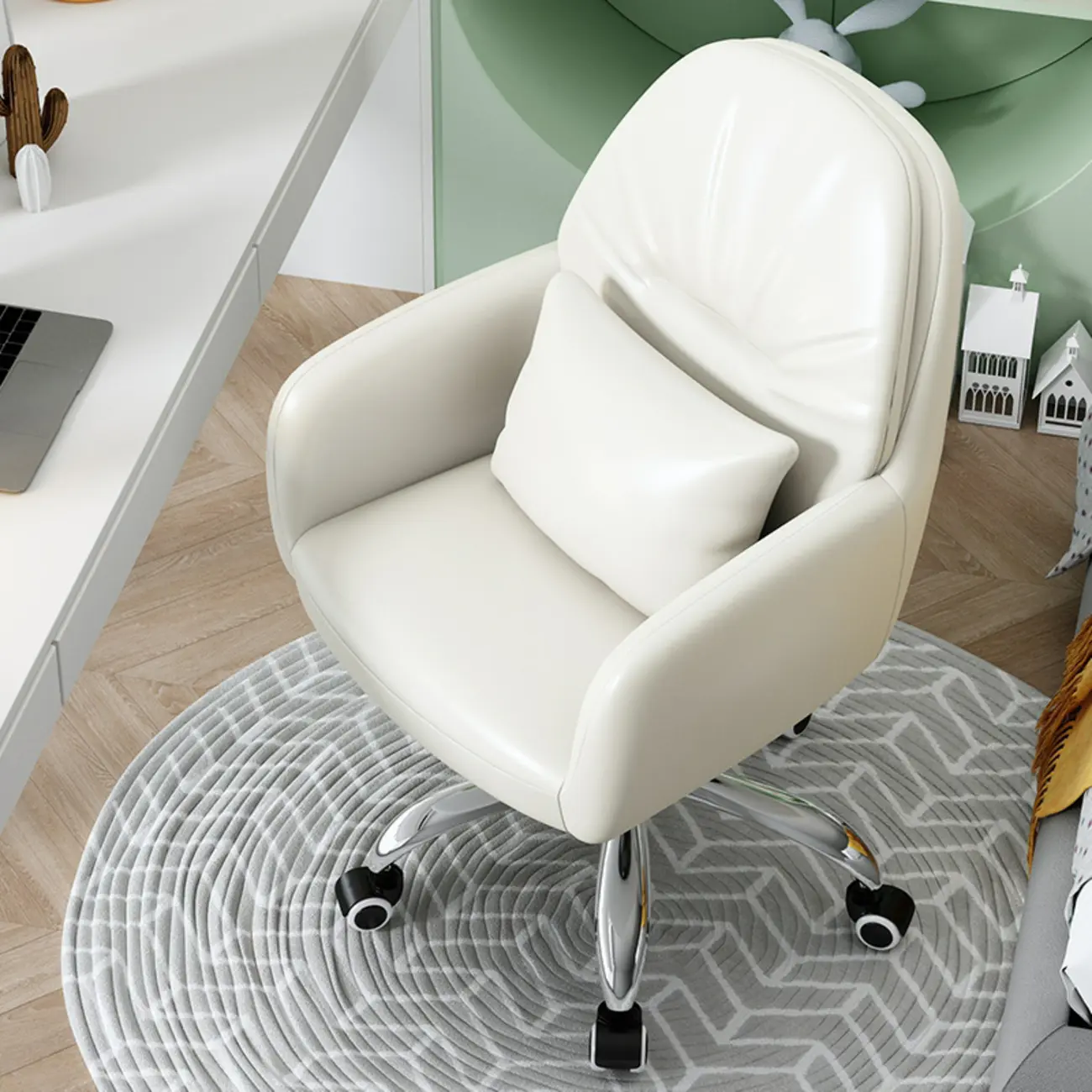 Modern White Grey Leather Swivel Office Chair