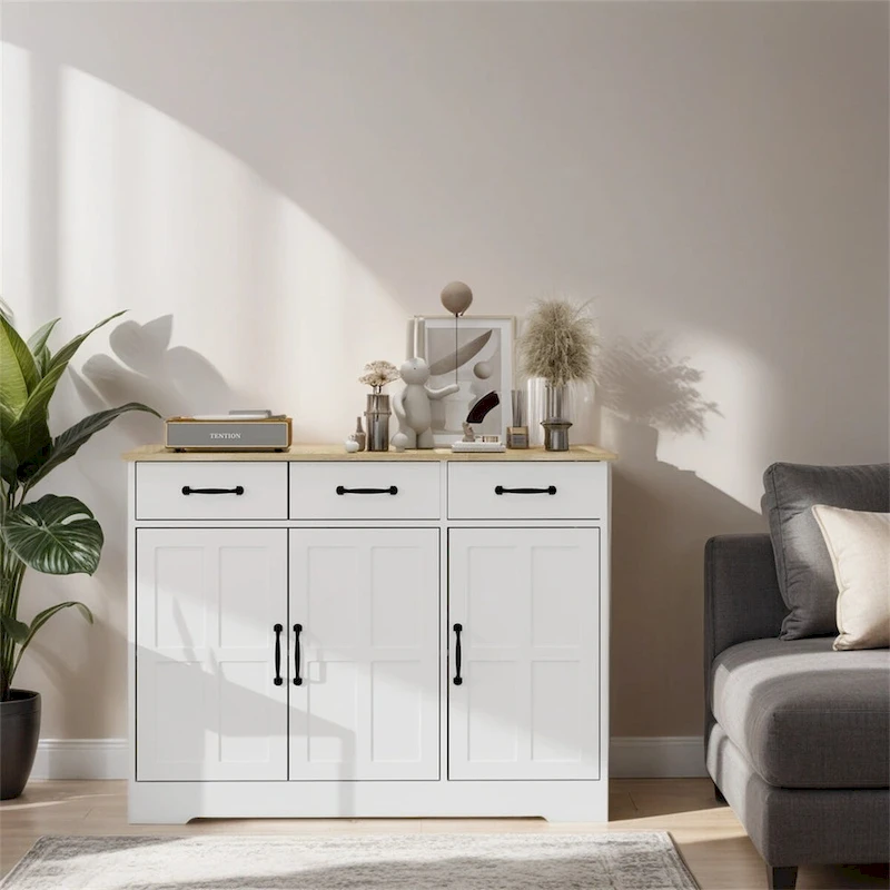 Farmhouse Buffet Cabinet Storage Sideboard with 3 Drawers and 3 Doors