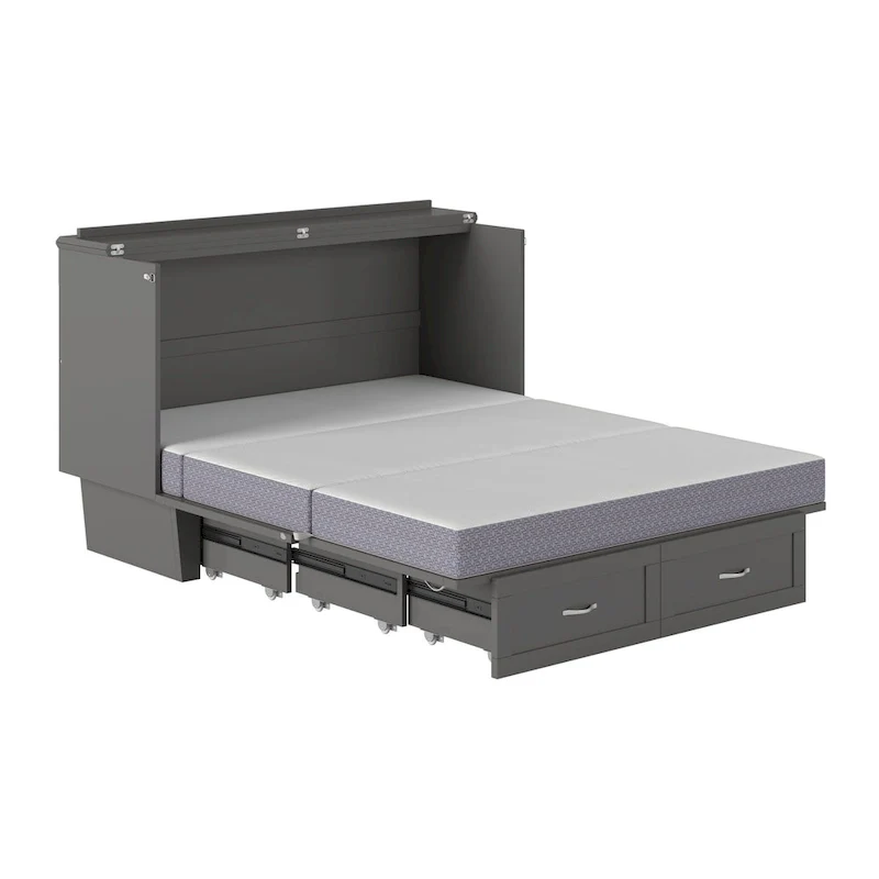 Queen Murphy Bed Chest with Mattress and Built-In Charger