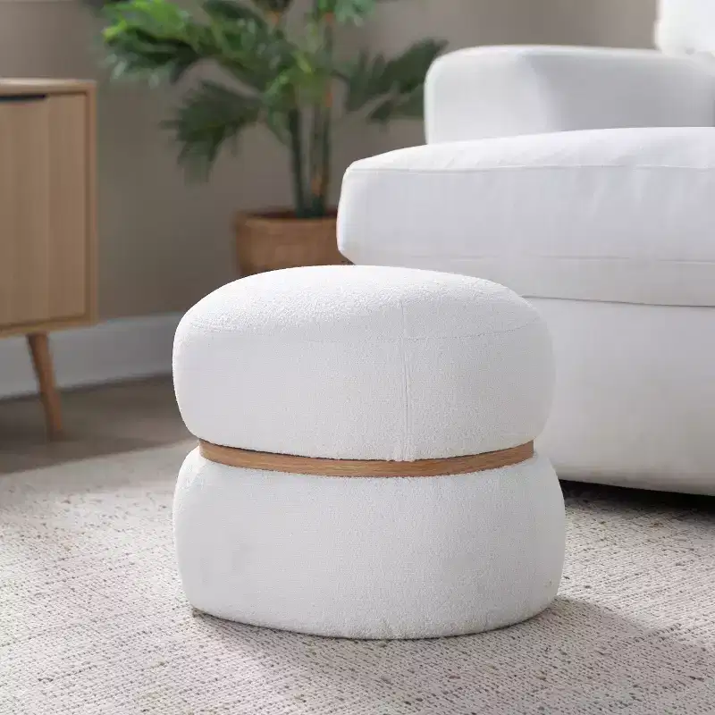 LumiSource Cinch Pouf Ottoman Natural Fabric