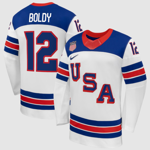 US Hockey Matthew Boldy White 2026 Away Jersey