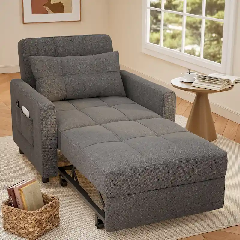 Dark Grey / Light Grey 3-in-1 Convertible Sofa Bed Recliner, Single Seat