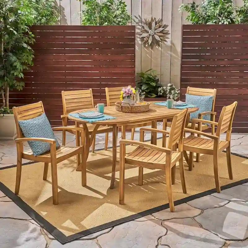 Holloway Outdoor 6-Seater Oval Acacia Wood Dining Set by Christopher Knight Home