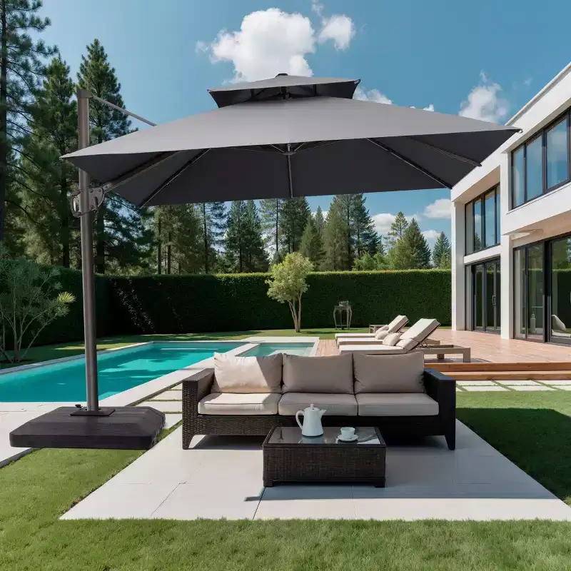 Crestlive Products 10 Feet Square 2-Tier Top Patio Cantilever Offset Umbrella 360 Shade With Weighted Base