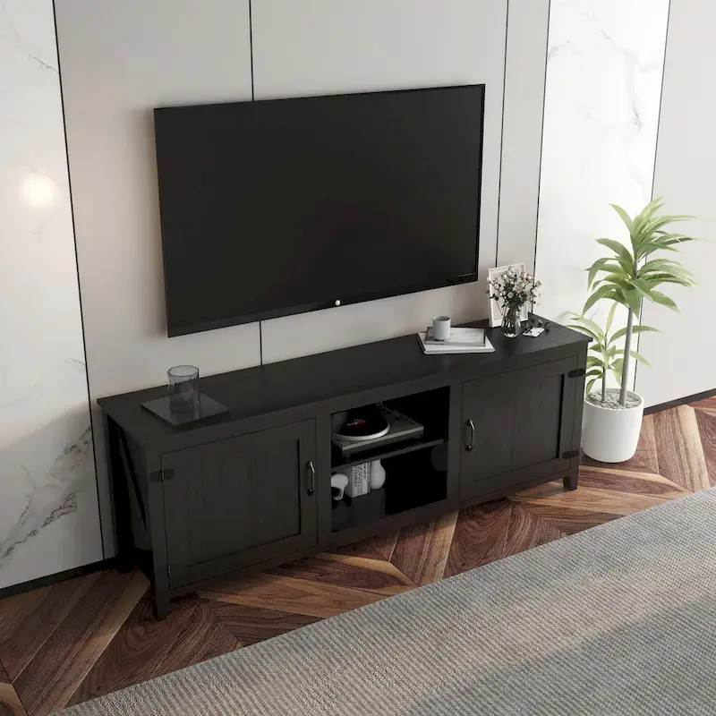 Industrial TV Stand with 2 Storage Cabinet and 4 Shelf Storage for Living Rooms Bedrooms and Playrooms