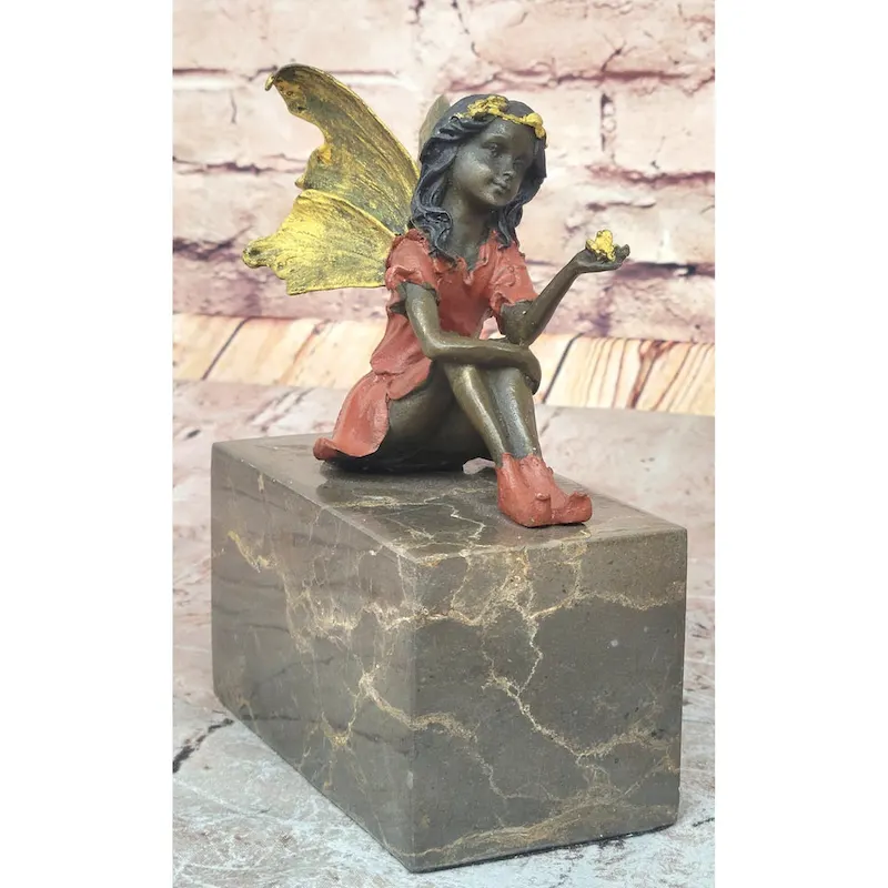 Hand Made Multi Color Fairy Angel Genuine Bronze Sculpture By Milo
