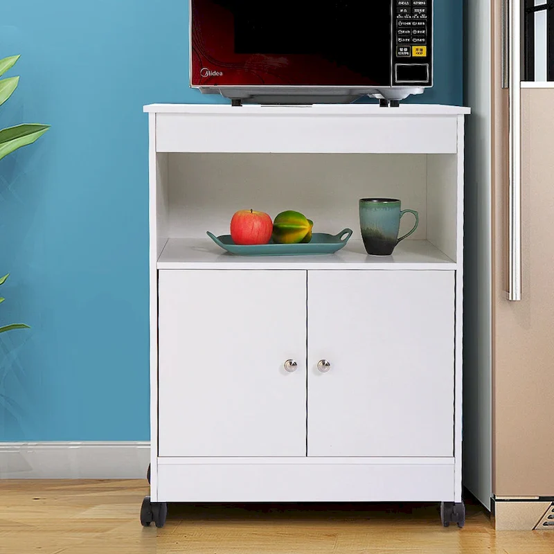 White Kitchen Storage Cabinet with Wheels, Single