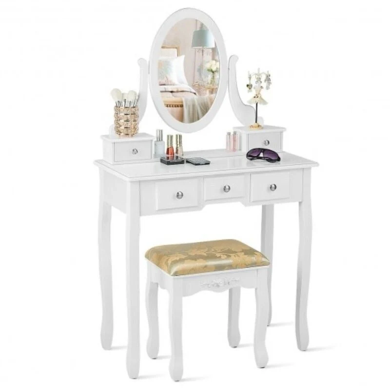 Vanity Make Up Table Set Dressing Table Set with 5 Drawers - 31.5  x 16  x 53.5  ( L x W x H )