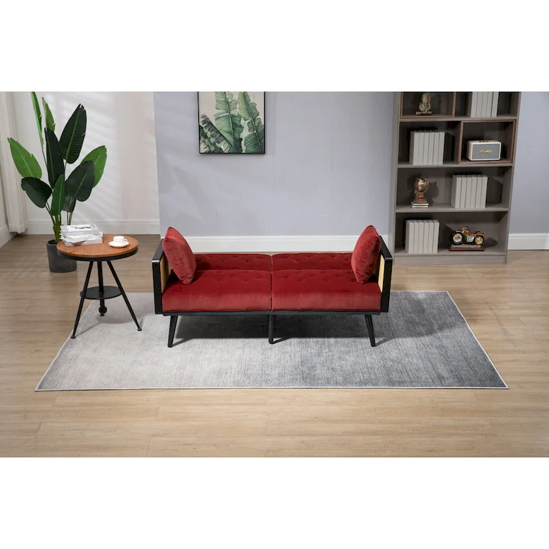 Velvet Upholstered Tufted Sleeper Loveseats Armsofa with Metal Feet