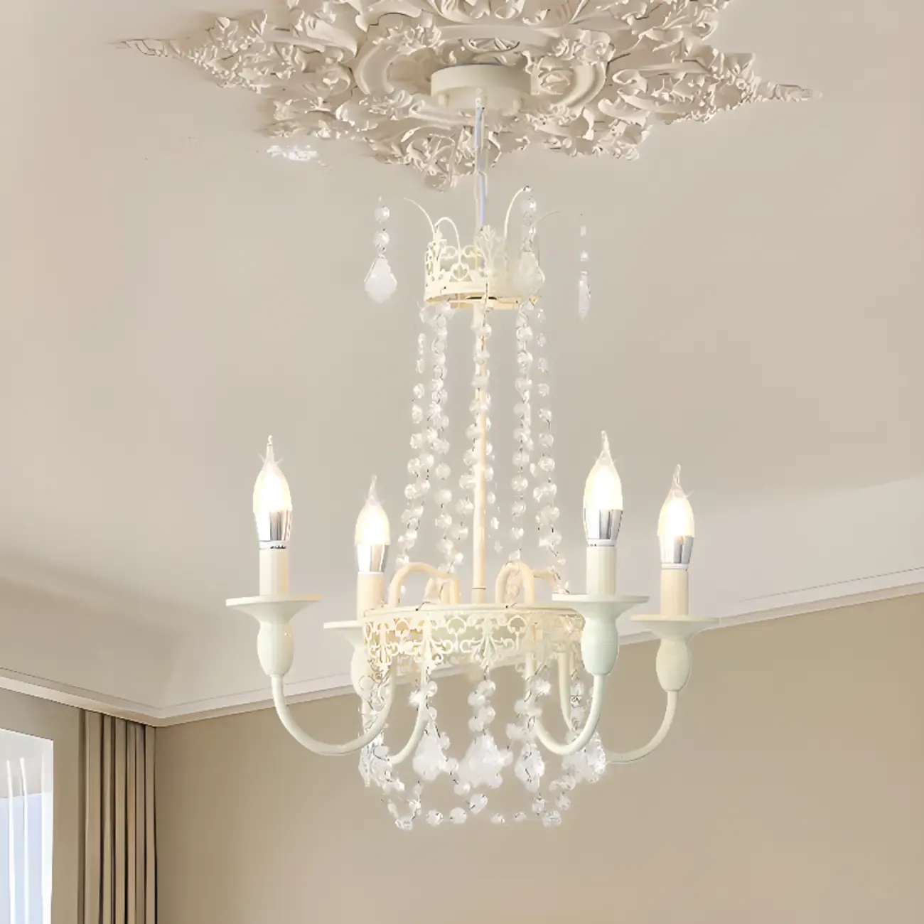 White Crystal Chandelier Classic Iron Elegant Design