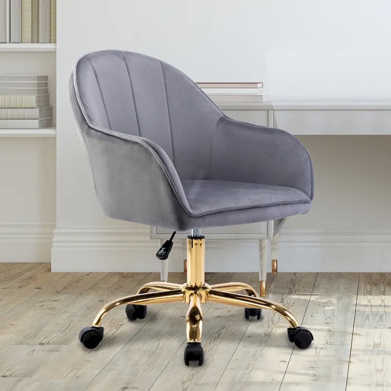 Velvet Office Chair with Gold Chrome Base