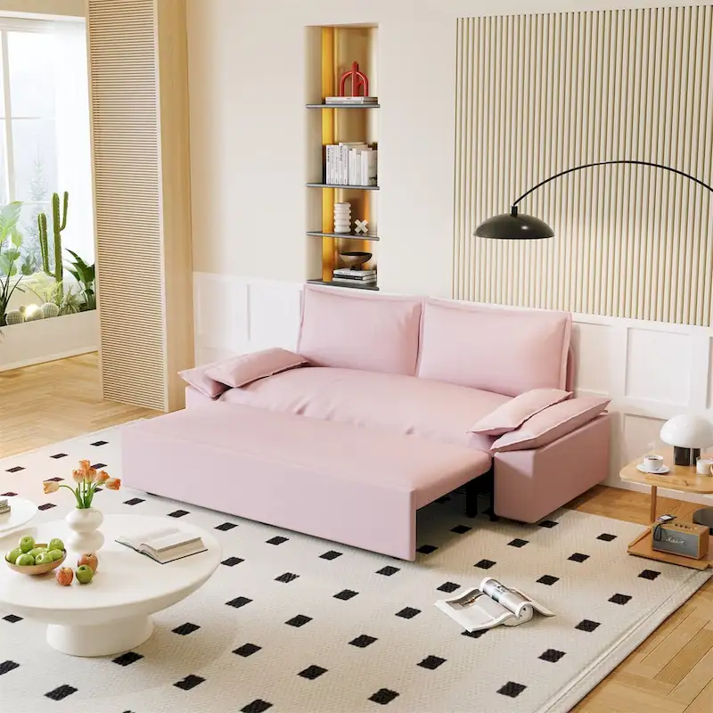 70.1   3-in-1 Convertible Queen Pull Out Sofa Bed with 2 Soft Pillows