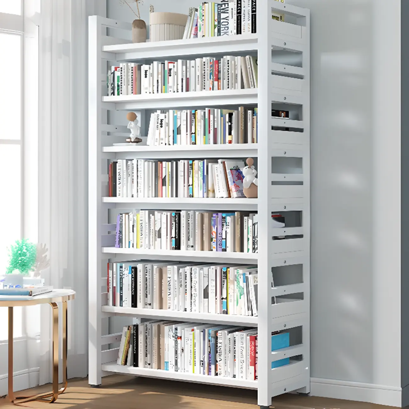 Freestanding Simple Multi-Layer Wood Bookshelf in Steel Frame