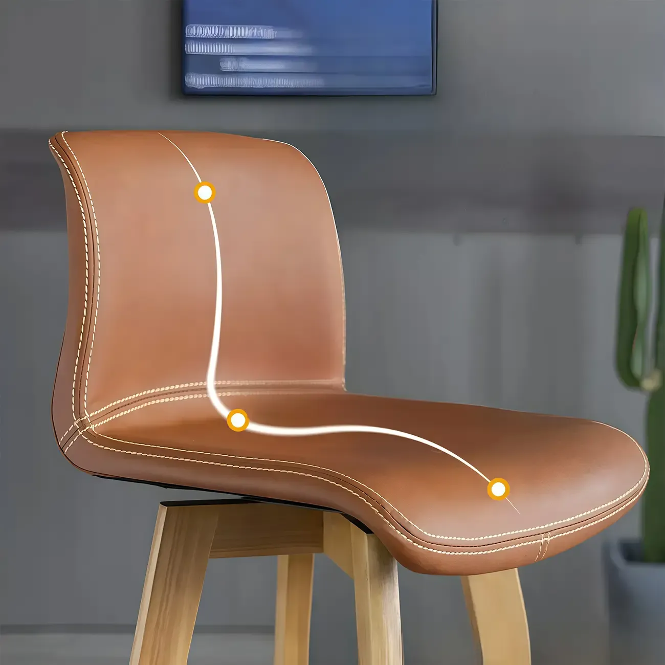 Saddle Leather Counter Height Low Back Swivel Bar Stools