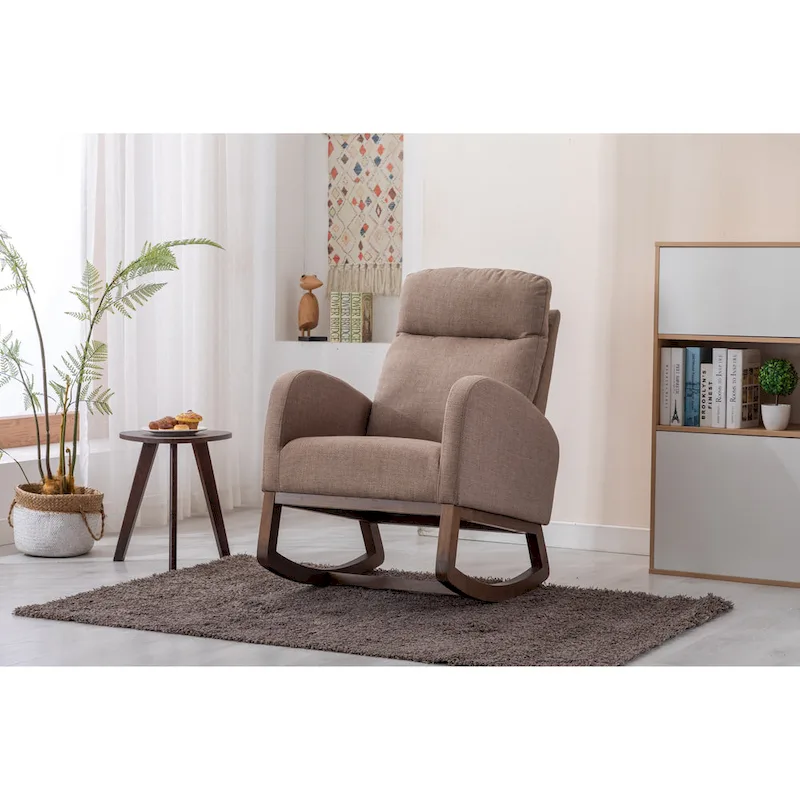 Modern 27  Upholstered Rocking Chair with Wood Legs and Side Pocket