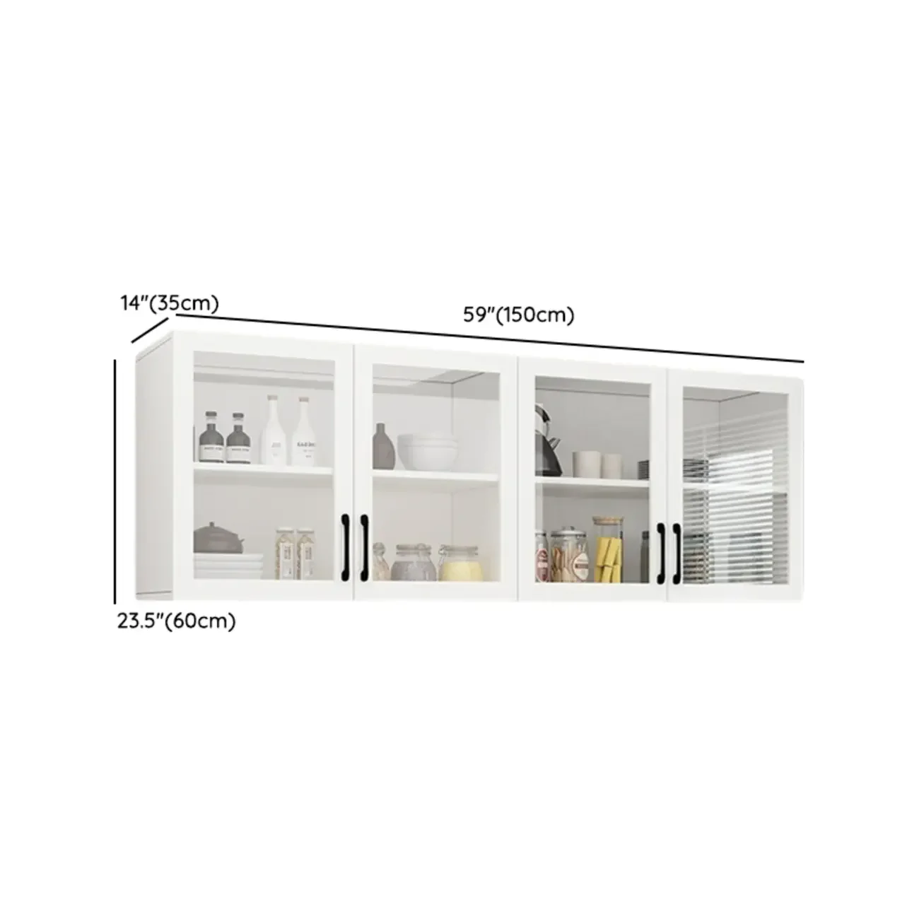 Kitchen Floating White Wood Glass Enclosed Display Cabinet