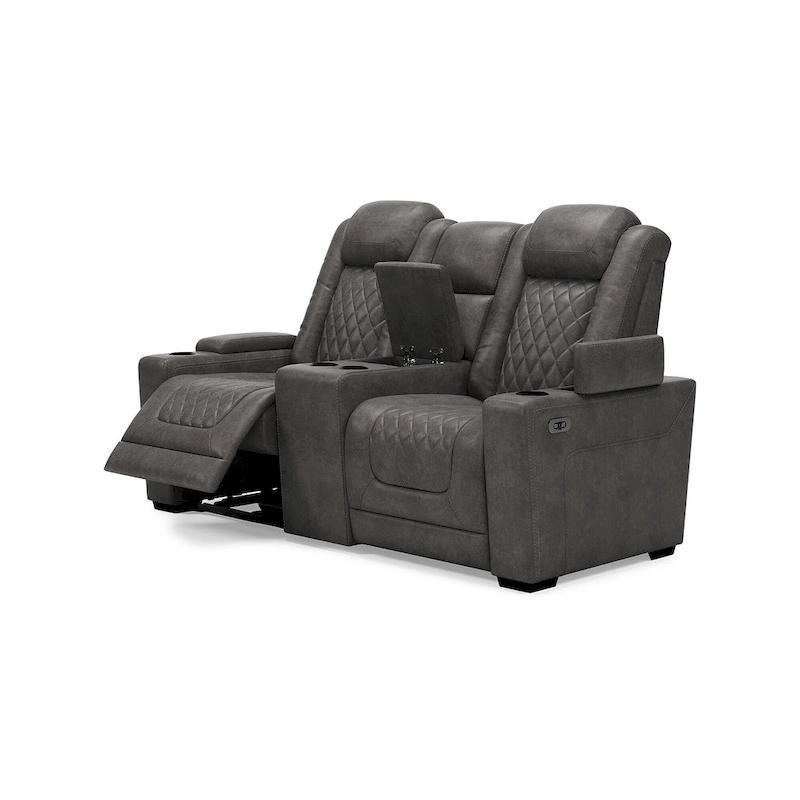 Signature Design by Ashley HyllMont Gray Power Reclining Loveseat with Console - 71.75 W x 39 D x 44 H