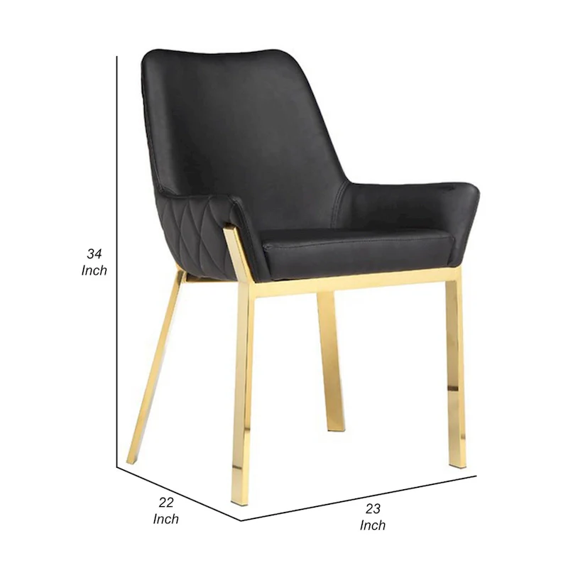 Black & Gold Tufted Faux Leather Dining Accent Chair, Set of 2