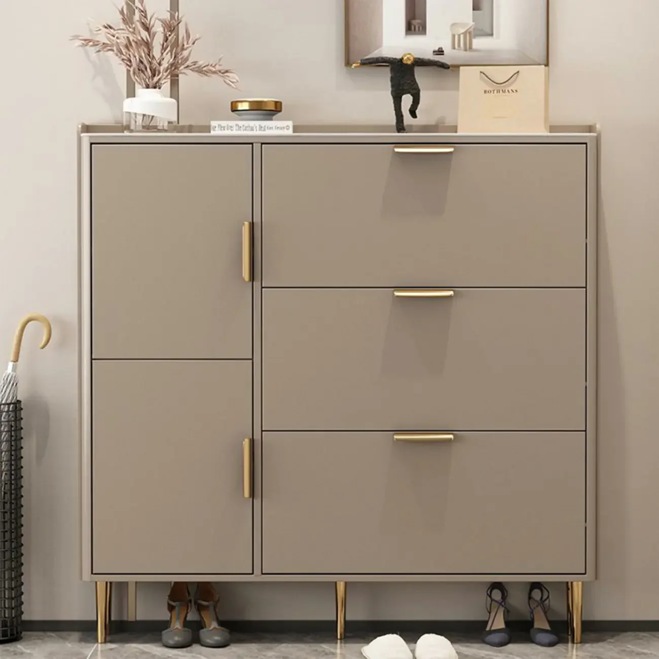 Wooden Drop Front Shoe Cabinet with Metal Legs