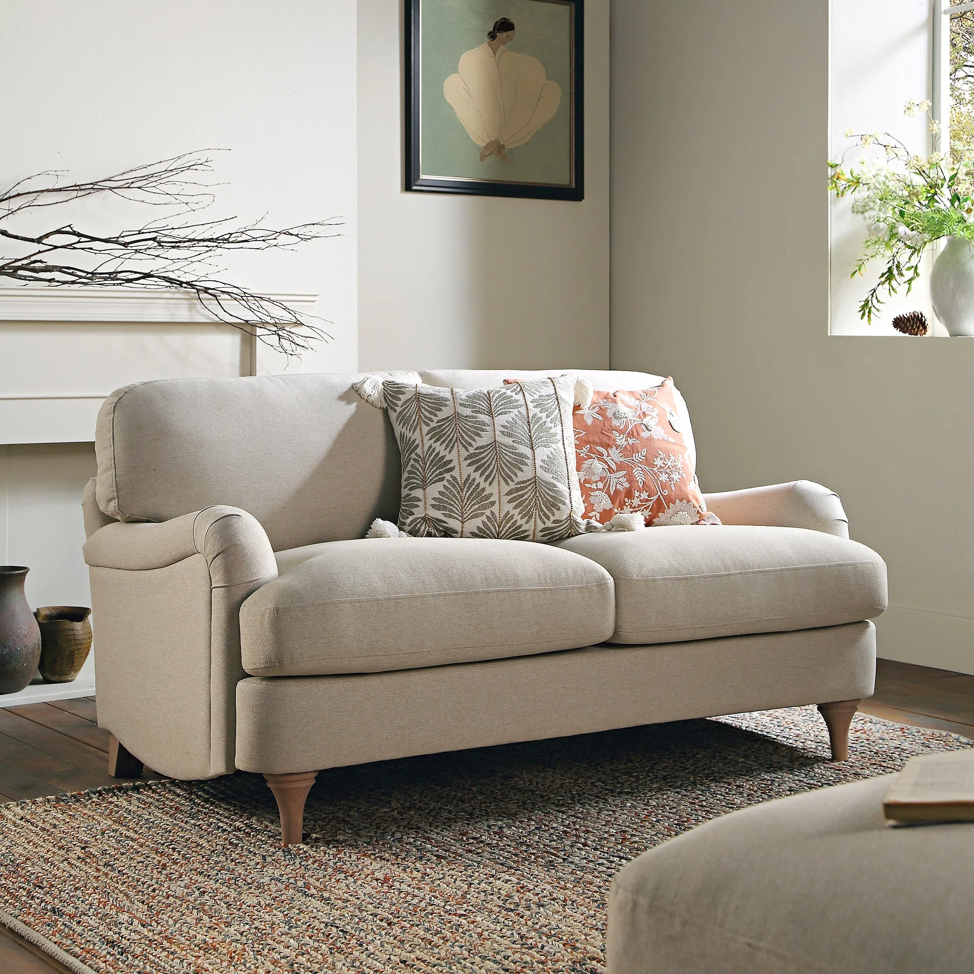 Oatmeal Fabric Sofa, 2-Seater