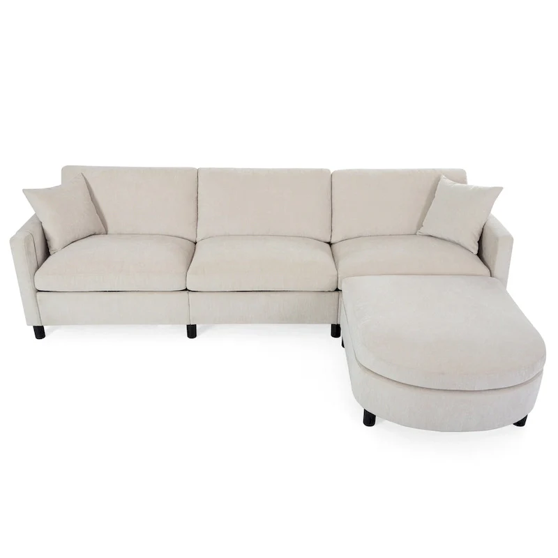 Beige 107.87 Spacious 4-Seater Sofa with Movable Ottoman