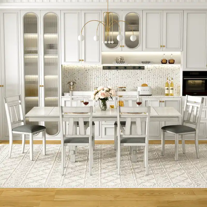 VECELO Solid Wood Dining Chairs with Linen Fabric Seating, Dining Chairs Set of 2/4/6