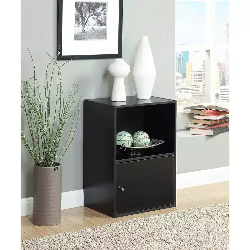 23.5" 1 Door Cabinet Black - Breighton Home: Modern Stackable Shelving with Chrome Knob