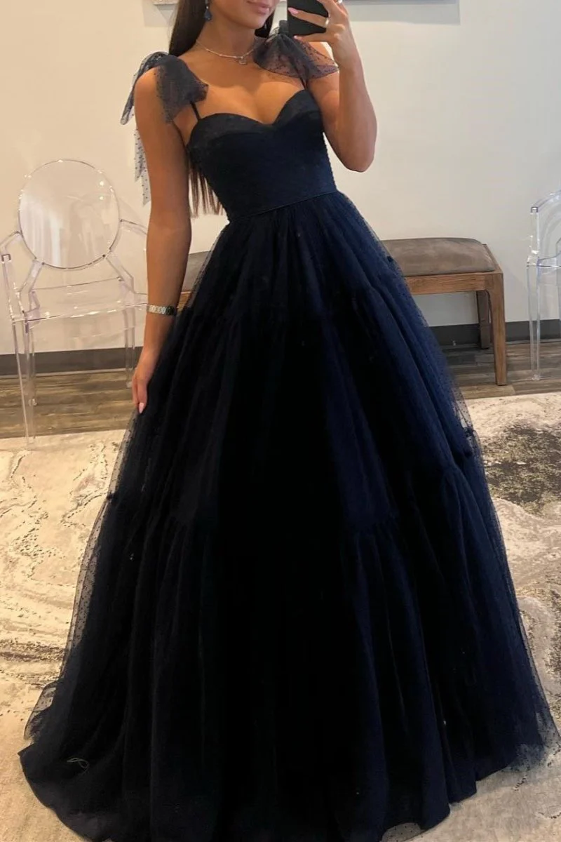 A-line Sweetheart Dot Tulle Prom Dress