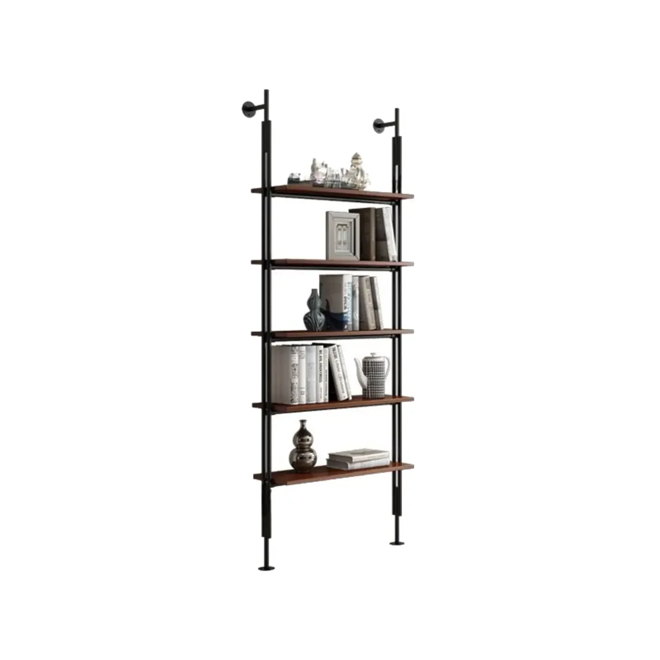 Tall Brown Open Back Metal Frame Etagere Bookcase