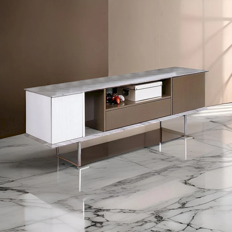 70-Inch TV Entertainment Console with Drawer and Shelves - Champagne, White, Gray