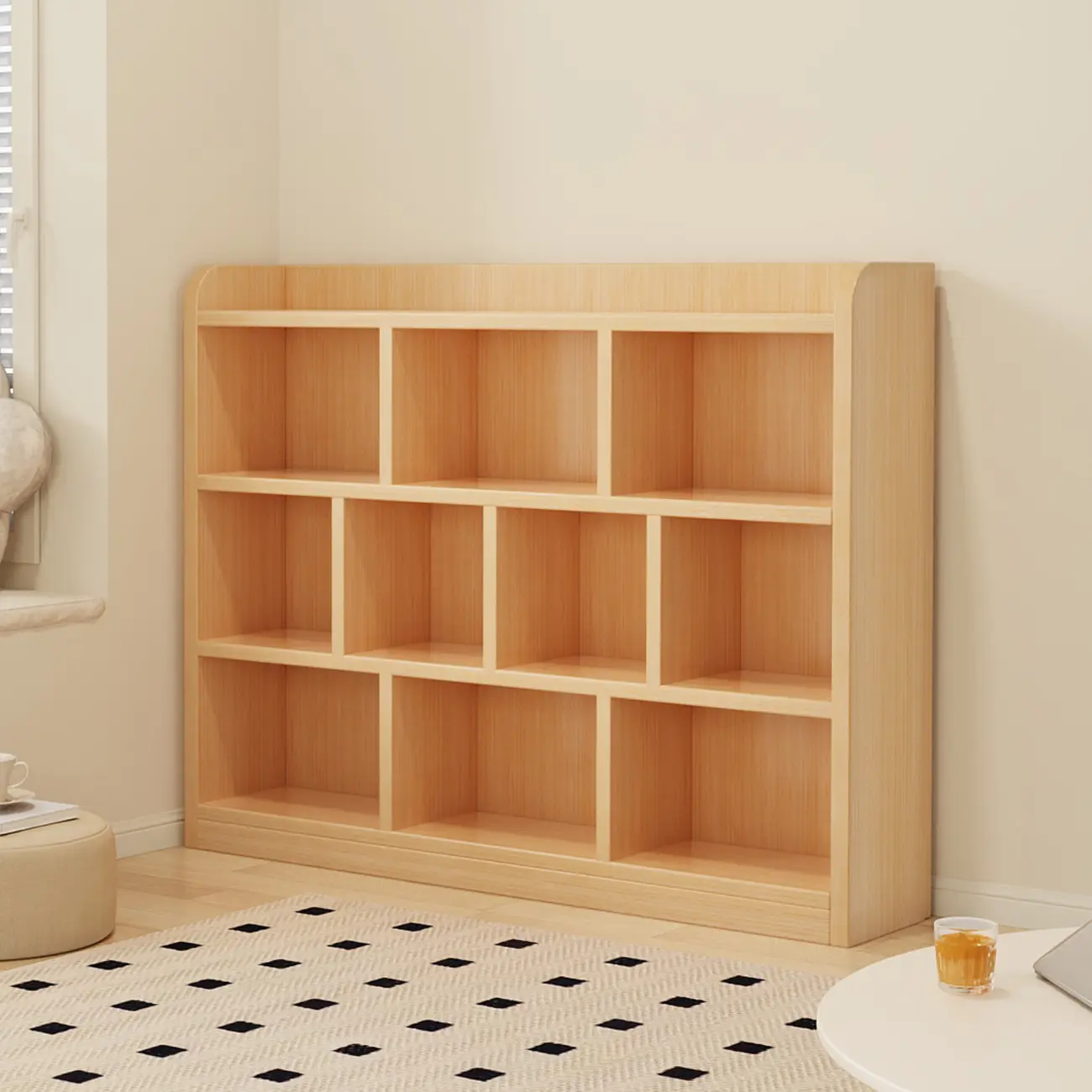 Natural Finish Durable Wooden 10-Cube Open Bookcase