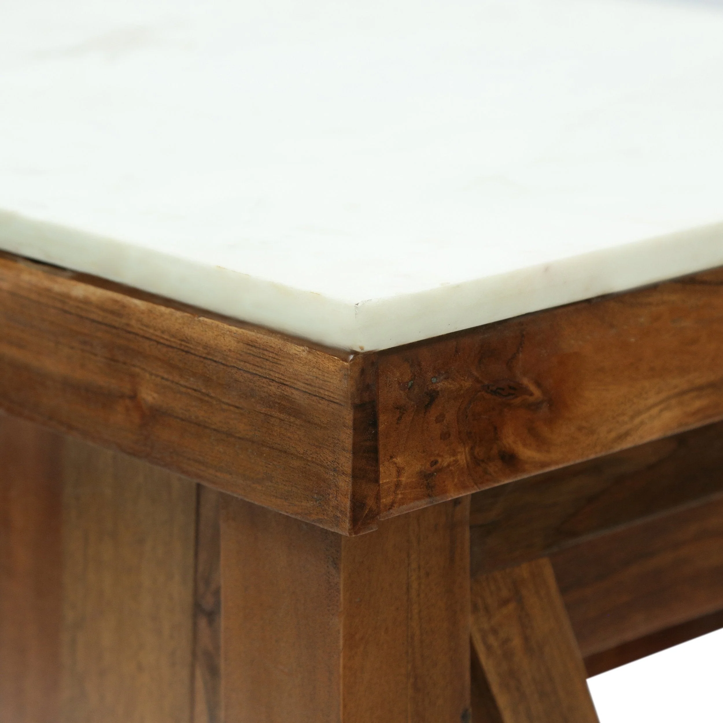 Rustic Glam Handcrafted Marble Top Acacia Wood Kitchen Cart with Wheels, Natural and Natural White - NH297413