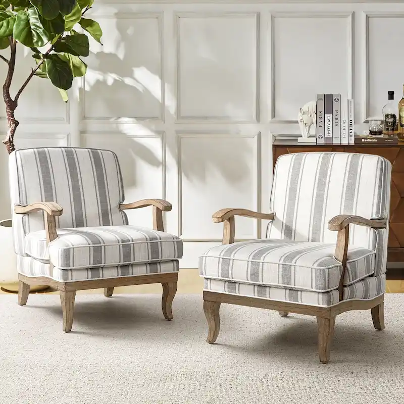 Rinaldo Farmhouse Polyester Armchair with Solid Wood Legs Set of 2 by HULALA HOME
